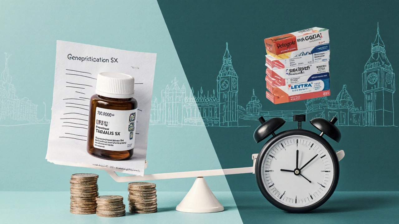 Doctor&#039;s office scene balancing cost and duration of ED medications.
