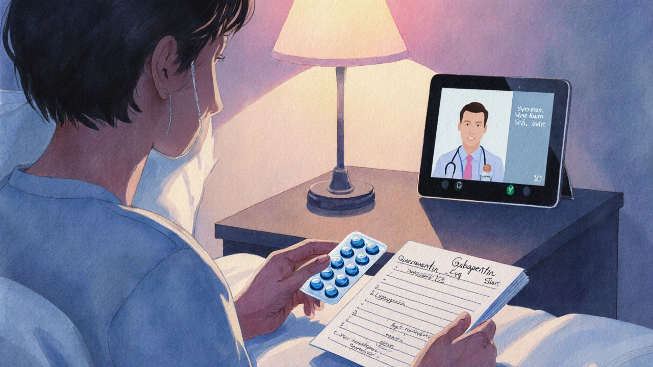 Patient reviewing medication log and pill pack while on a telehealth call.