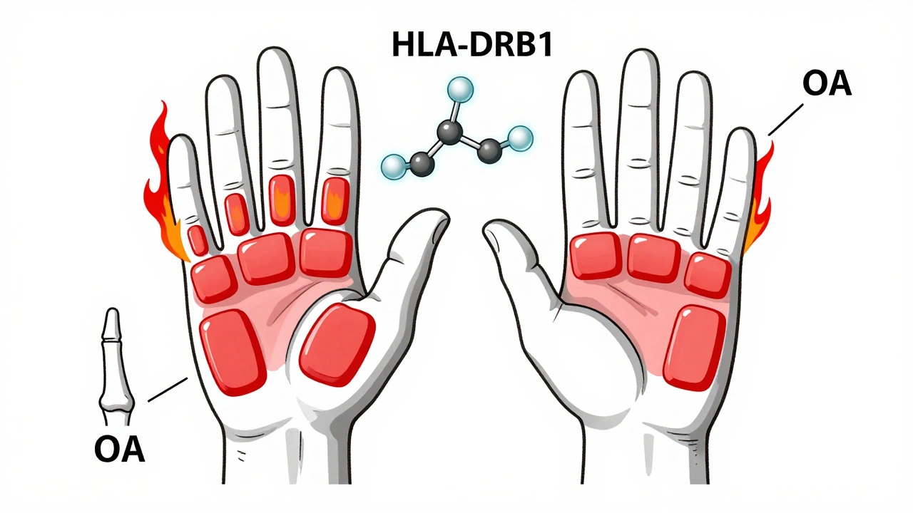 Symmetrical hands showing autoimmune joint inflammation versus osteoarthritis