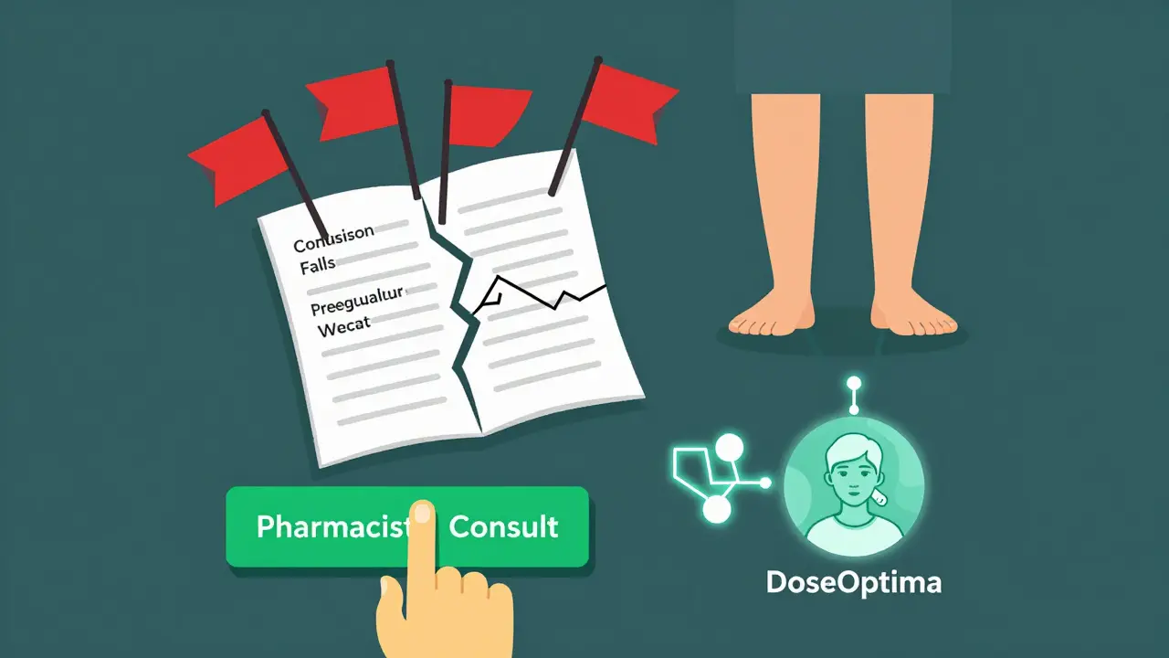 Medical chart with red flags and AI dosing solution in abstract Bauhaus style
