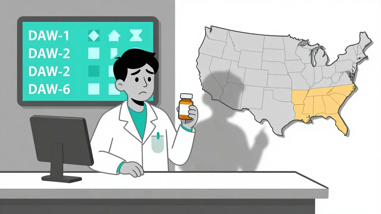 Pharmacist confused by conflicting state override codes in geometric design