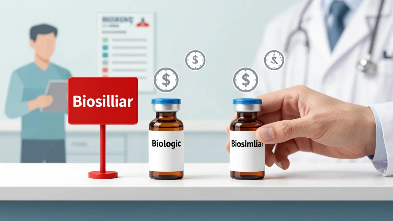 Pharmacy counter with biosimilar substitution blocked by state law, but allowed with FDA approval.