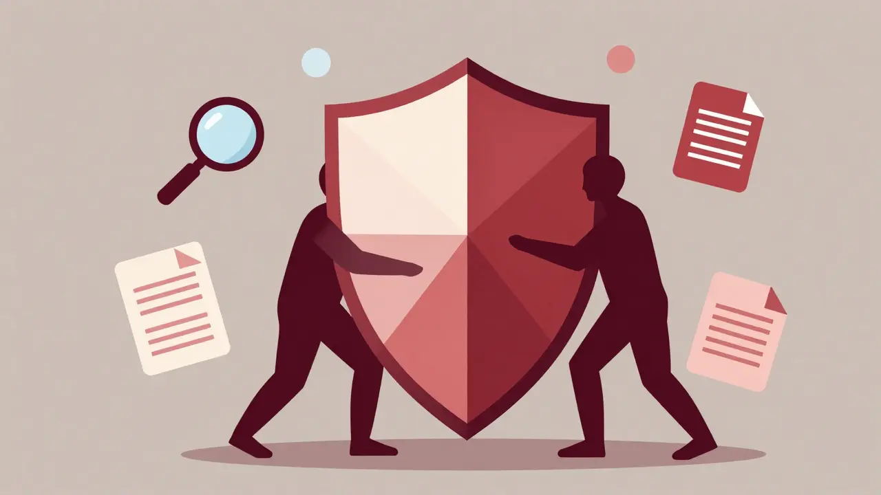 Stylized shield protecting a patient figure in modern illustration.