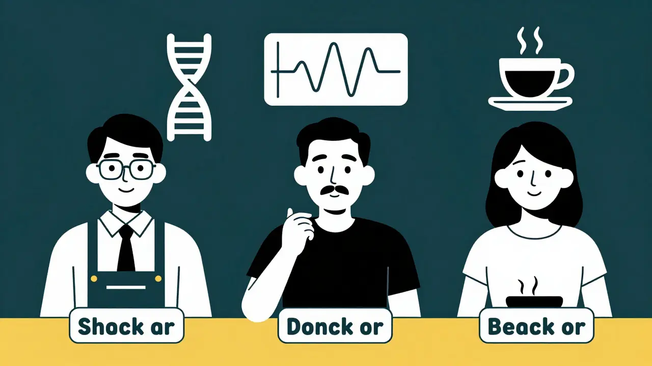 Three people with personalized fasting windows, shown with scientific icons in monochrome Bauhaus geometric style.
