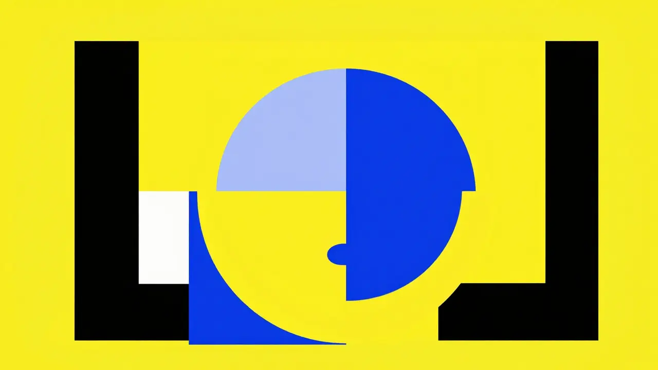 Abstract Bauhaus composition of overlapping shapes symbolizing mental balance and wellness.