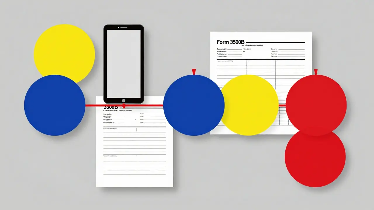 Abstract Bauhaus illustration of a data reporting flow between a user and agency