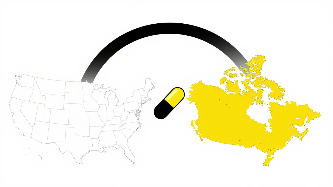 Abstract Bauhaus illustration showing medication shipping between two regions