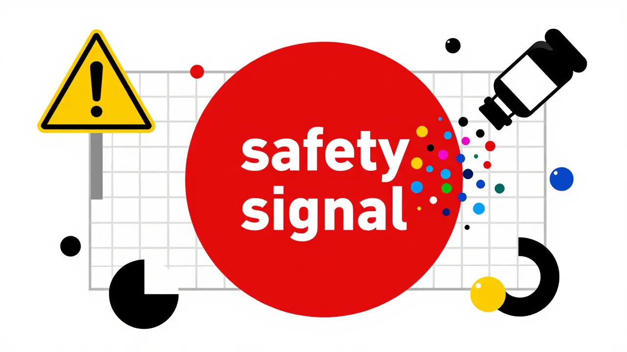 Geometric Bauhaus art showing a red safety signal emerging from a cluster of data points