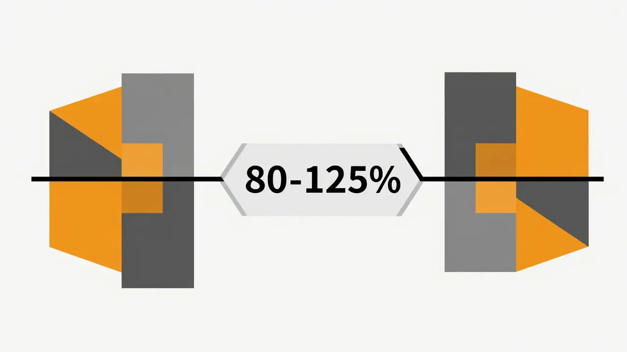 Abstract Bauhaus illustration of the 80-125% bioequivalence rule using shapes.