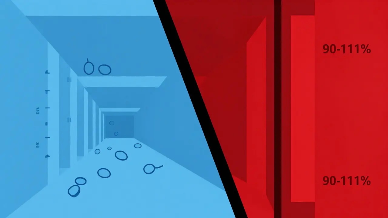Geometric Bauhaus design contrasting wide and narrow drug safety margins.