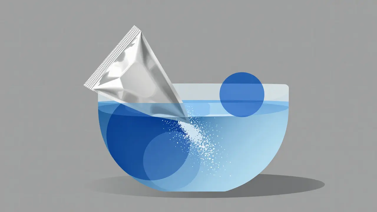 Geometric depiction of medicine packet dissolving in water