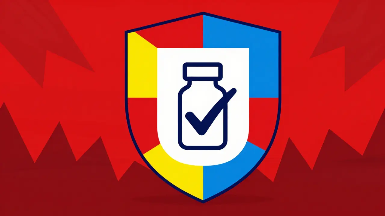 Geometric shield symbolizing safe online medication purchase
