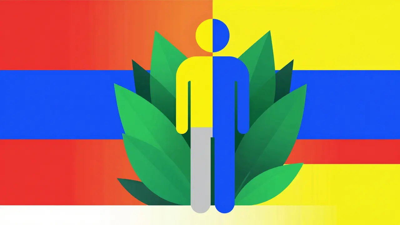 Stylized human figure recovering health surrounded by geometric healing symbols