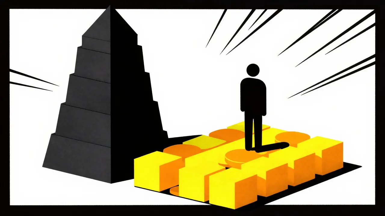 Geometric illustration comparing high retail drug prices to low discount costs