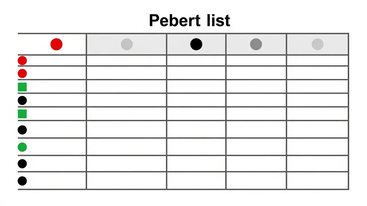 Minimalist Bauhaus illustration of an organized grid representing a complete medication list.