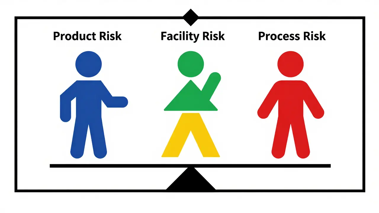 Abstract geometric figures balancing risk factors on a scale