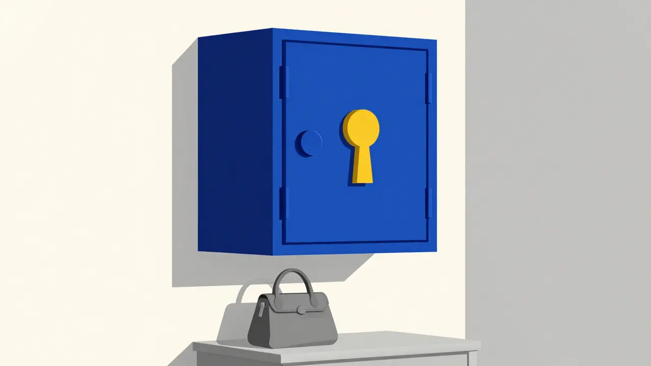 Geometric illustration of a locked high cabinet for safe medicine storage.