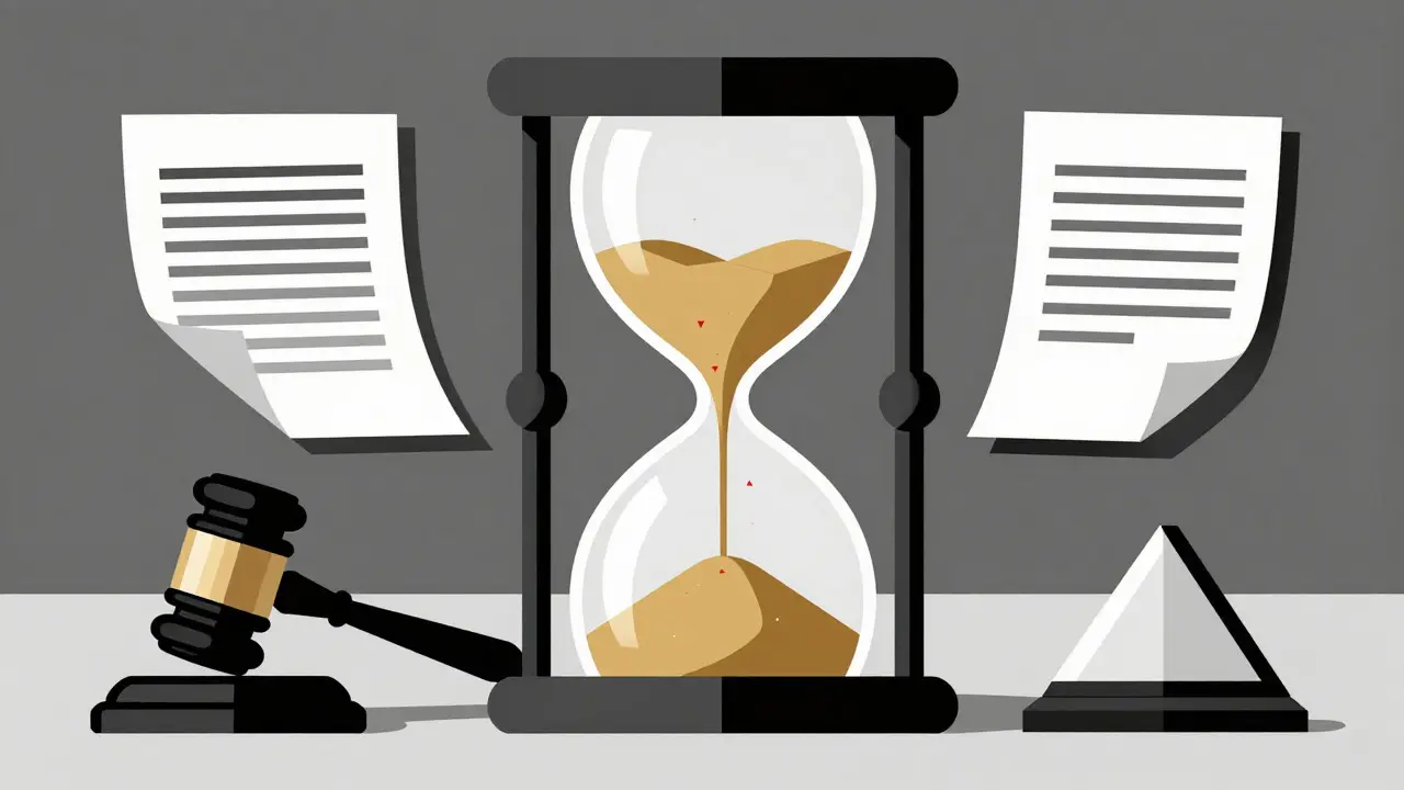 Stylized hourglass and legal symbols representing exclusivity risks